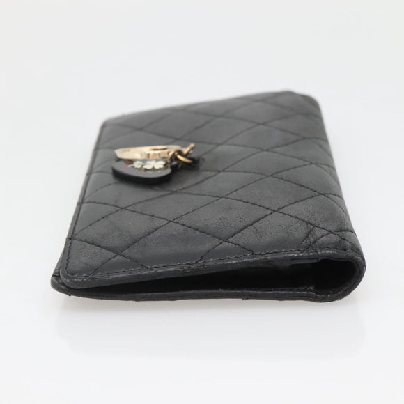 CHANEL Matelasse Long Wallet Lamb Skin Black Gold CC Auth 142368