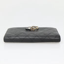 CHANEL Matelasse Long Wallet Lamb Skin Black Gold CC Auth 142368-5
