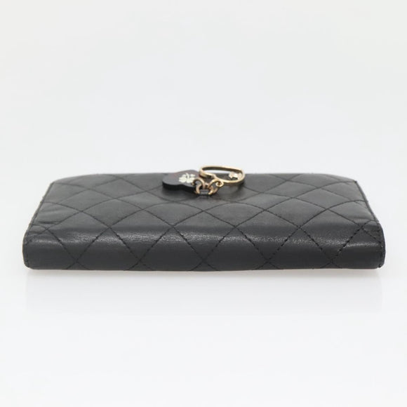 CHANEL Matelasse Long Wallet Lamb Skin Black Gold CC Auth 142368