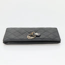 CHANEL Matelasse Long Wallet Lamb Skin Black Gold CC Auth 142368-6