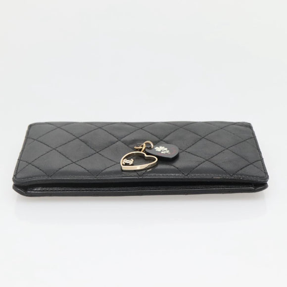 CHANEL Matelasse Long Wallet Lamb Skin Black Gold CC Auth 142368