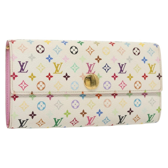 LOUIS VUITTON Multicolor Portefeuille Sarah Wallet White M93532 LV Auth 142372