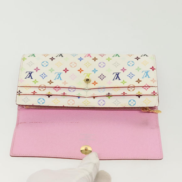LOUIS VUITTON Multicolor Portefeuille Sarah Wallet White M93532 LV Auth 142372