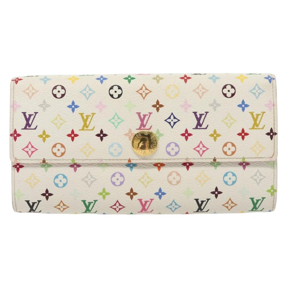 LOUIS VUITTON Multicolor Portefeuille Sarah Wallet White M93532 LV Auth 142372