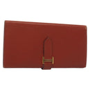 HERMES Beansufla Wallet Leather Brown Gold Auth 142375-1