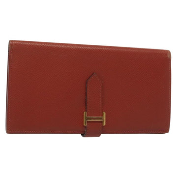 HERMES Beansufla Wallet Leather Brown Gold Auth 142375