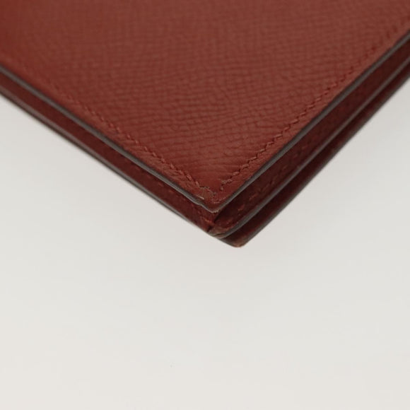 HERMES Beansufla Wallet Leather Brown Gold Auth 142375