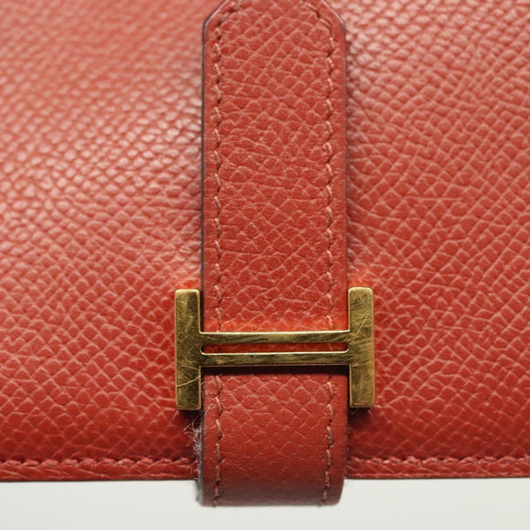 HERMES Beansufla Wallet Leather Brown Gold Auth 142375
