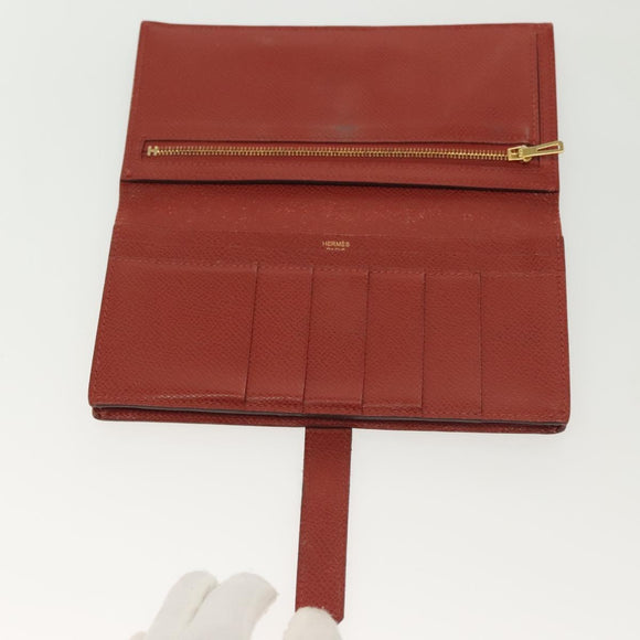 HERMES Beansufla Wallet Leather Brown Gold Auth 142375