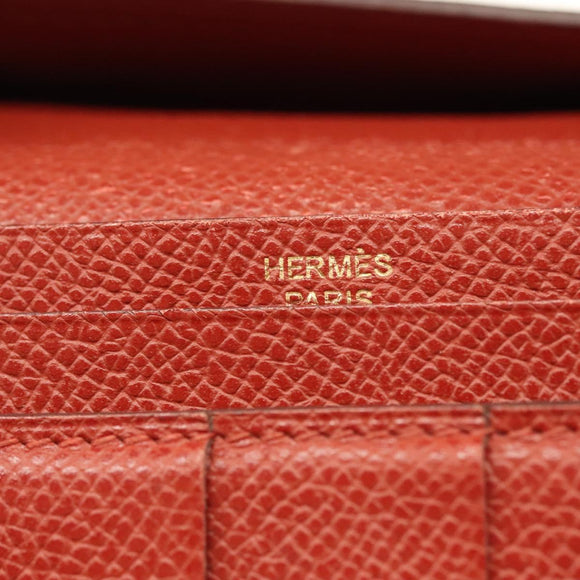 HERMES Beansufla Wallet Leather Brown Gold Auth 142375