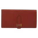 HERMES Beansufla Wallet Leather Brown Gold Auth 142375-2