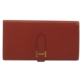 HERMES Beansufla Wallet Leather Brown Gold Auth 142375 - 0