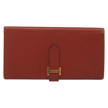 HERMES Beansufla Wallet Leather Brown Gold Auth 142375 - 0