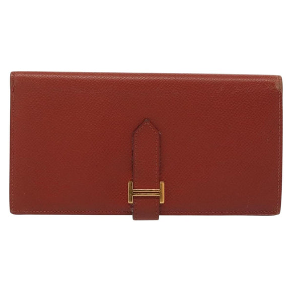 HERMES Beansufla Wallet Leather Brown Gold Auth 142375