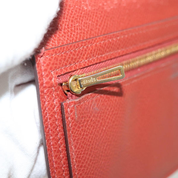 HERMES Beansufla Wallet Leather Brown Gold Auth 142375