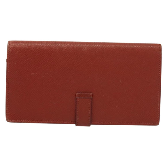 HERMES Beansufla Wallet Leather Brown Gold Auth 142375