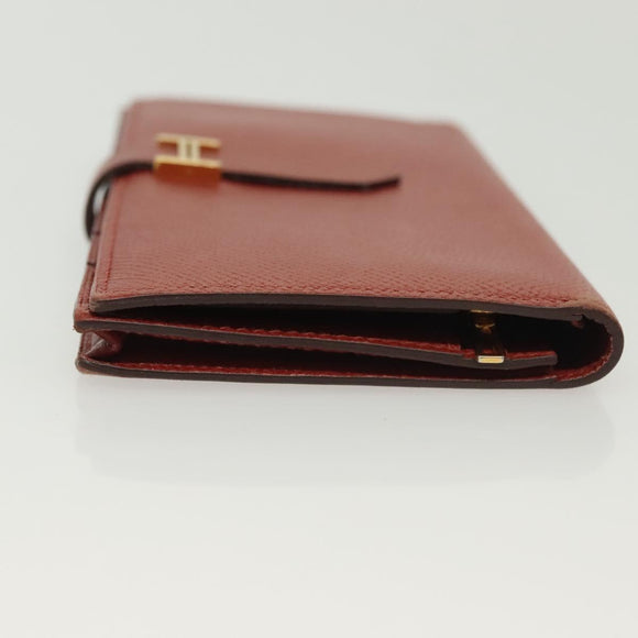HERMES Beansufla Wallet Leather Brown Gold Auth 142375
