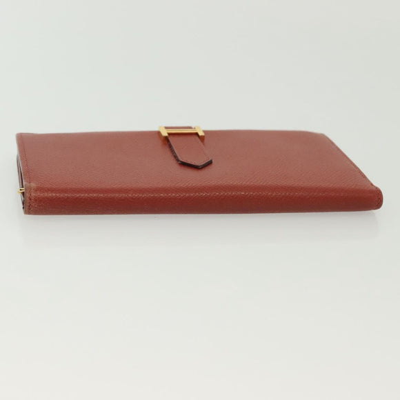 HERMES Beansufla Wallet Leather Brown Gold Auth 142375