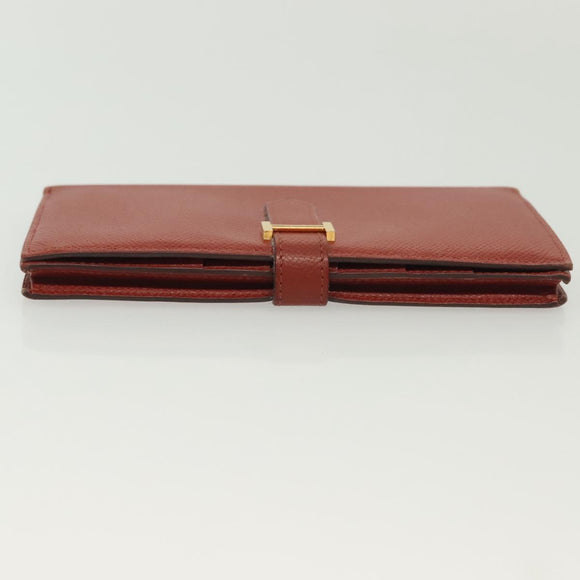 HERMES Beansufla Wallet Leather Brown Gold Auth 142375