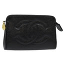 CHANEL Pouch Caviar Skin Black Gold CC Auth 142376-1