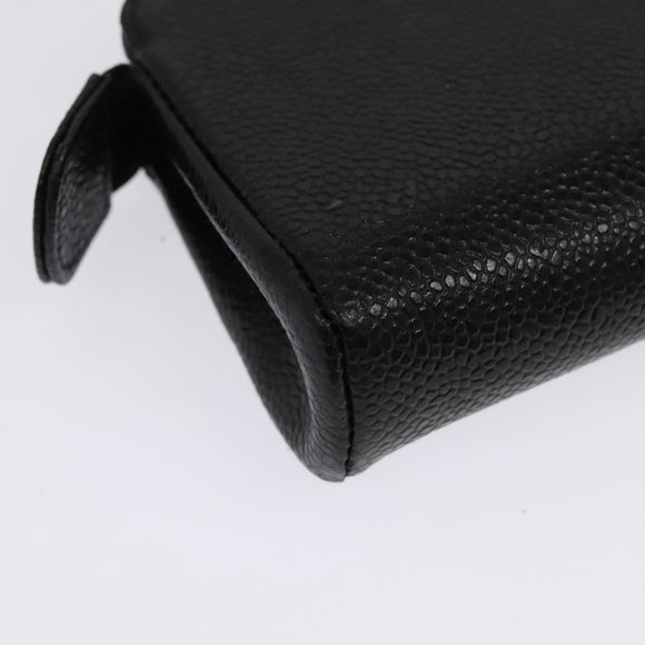 CHANEL Pouch Caviar Skin Black Gold CC Auth 142376