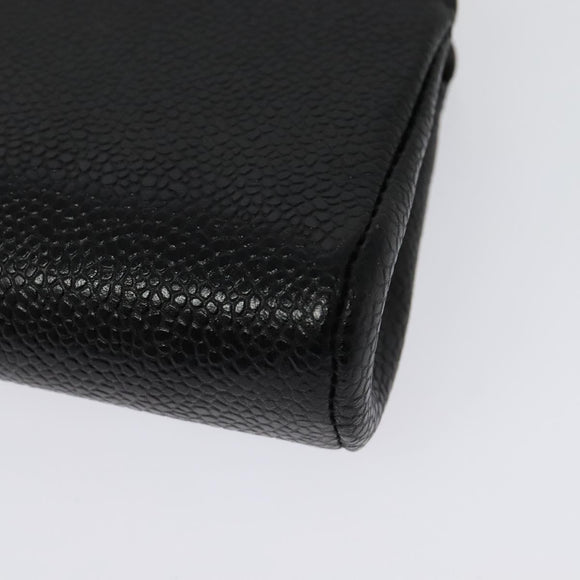 CHANEL Pouch Caviar Skin Black Gold CC Auth 142376