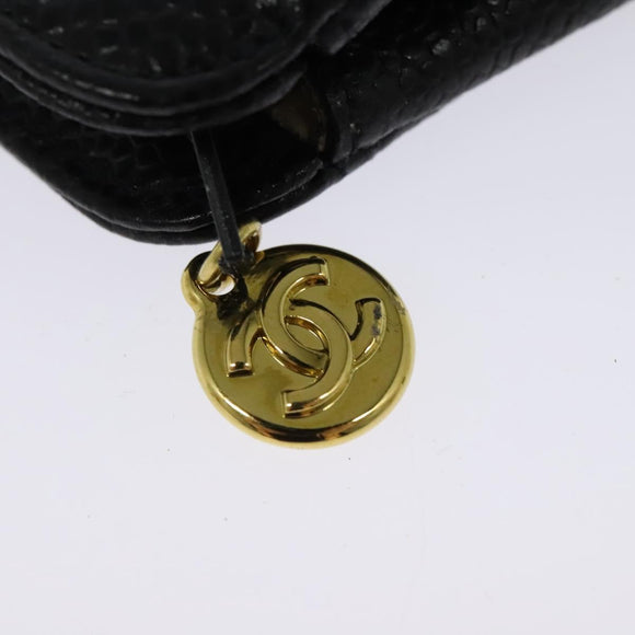 CHANEL Pouch Caviar Skin Black Gold CC Auth 142376