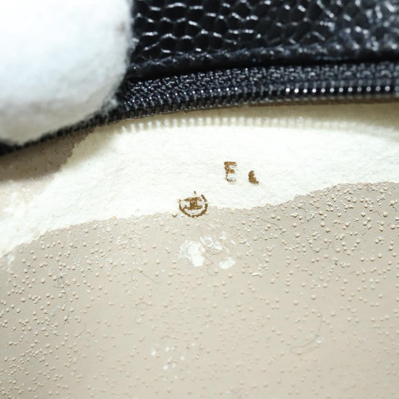 CHANEL Pouch Caviar Skin Black Gold CC Auth 142376