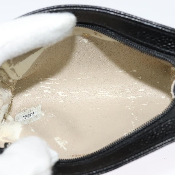 CHANEL Pouch Caviar Skin Black Gold CC Auth 142376