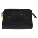 CHANEL Pouch Caviar Skin Black Gold CC Auth 142376-2