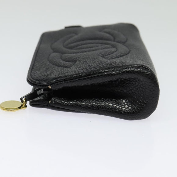 CHANEL Pouch Caviar Skin Black Gold CC Auth 142376
