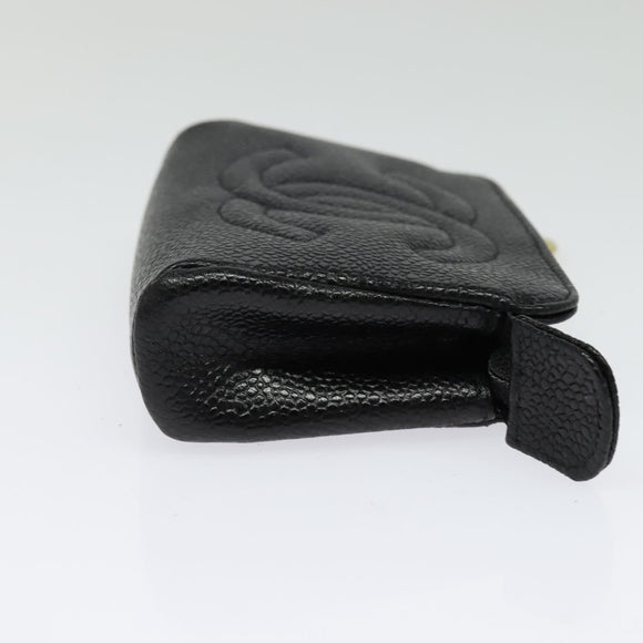 CHANEL Pouch Caviar Skin Black Gold CC Auth 142376