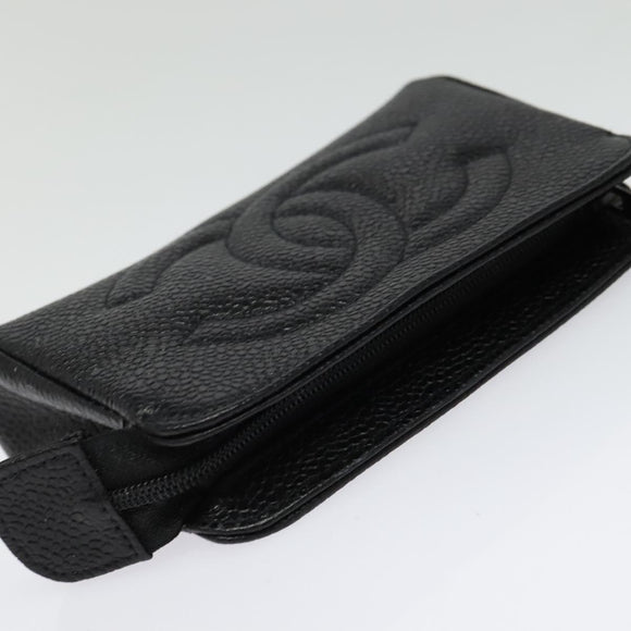CHANEL Pouch Caviar Skin Black Gold CC Auth 142376