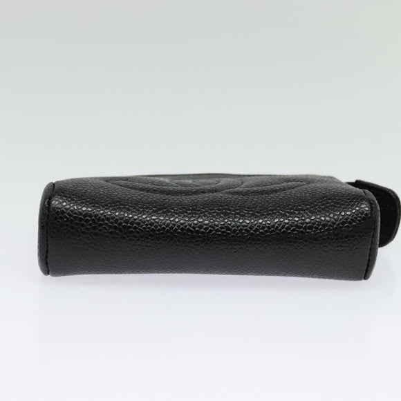 CHANEL Pouch Caviar Skin Black Gold CC Auth 142376