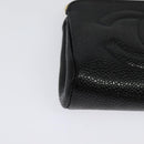 CHANEL Pouch Caviar Skin Black Gold CC Auth 142376-8