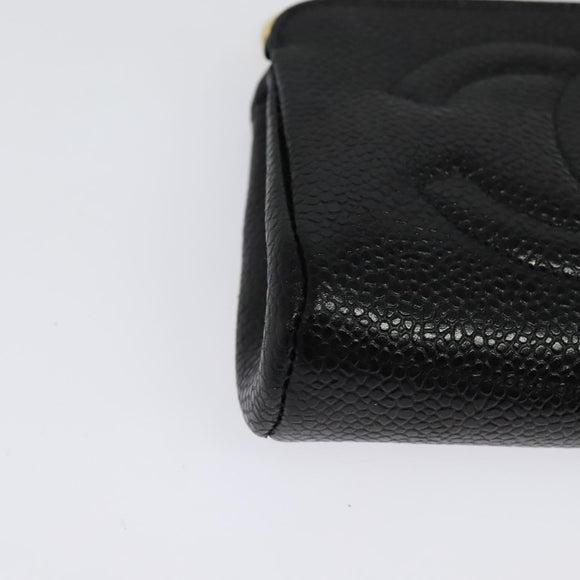 CHANEL Pouch Caviar Skin Black Gold CC Auth 142376