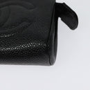 CHANEL Pouch Caviar Skin Black Gold CC Auth 142376-9