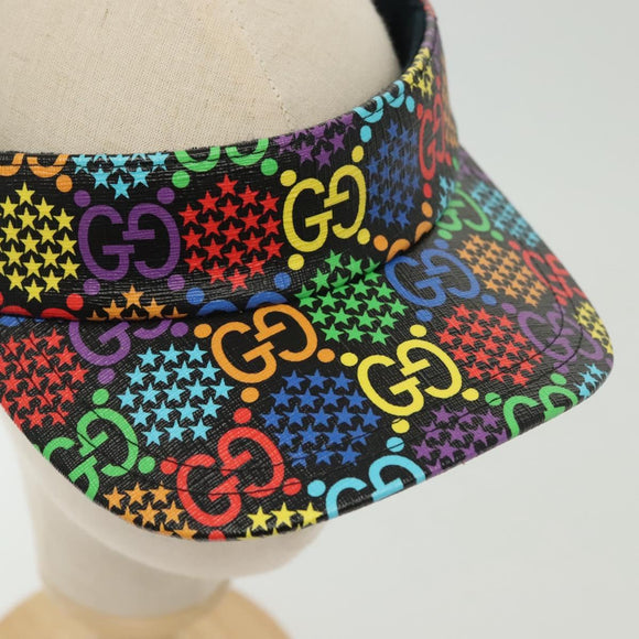 GUCCI GG Psychedelic Sun Visor Hat Multicolor Silver Auth 142391