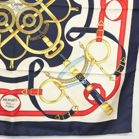 HERMES Carre 90 Scarf ""Eperon d'or"" Silk Navy Auth 142397