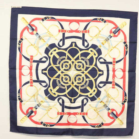 HERMES Carre 90 Scarf ""Eperon d'or"" Silk Navy Auth 142397