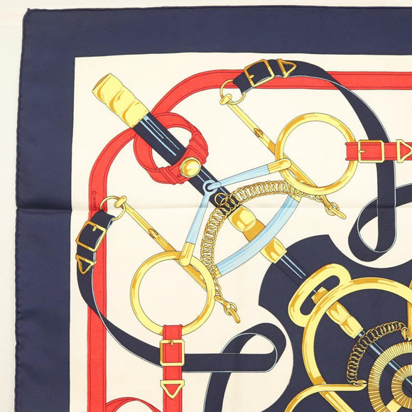 HERMES Carre 90 Scarf ""Eperon d'or"" Silk Navy Auth 142397