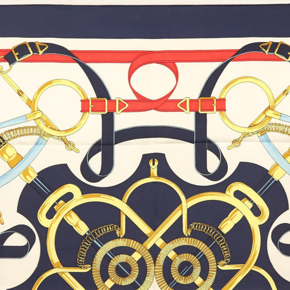 HERMES Carre 90 Scarf ""Eperon d'or"" Silk Navy Auth 142397