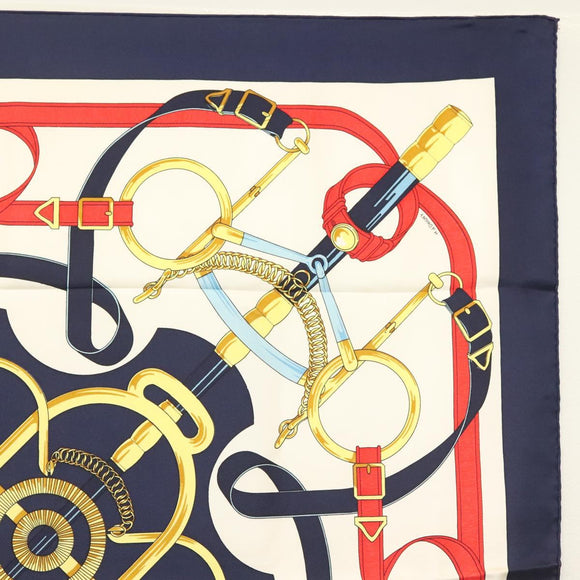 HERMES Carre 90 Scarf ""Eperon d'or"" Silk Navy Auth 142397