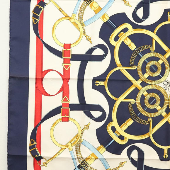 HERMES Carre 90 Scarf ""Eperon d'or"" Silk Navy Auth 142397