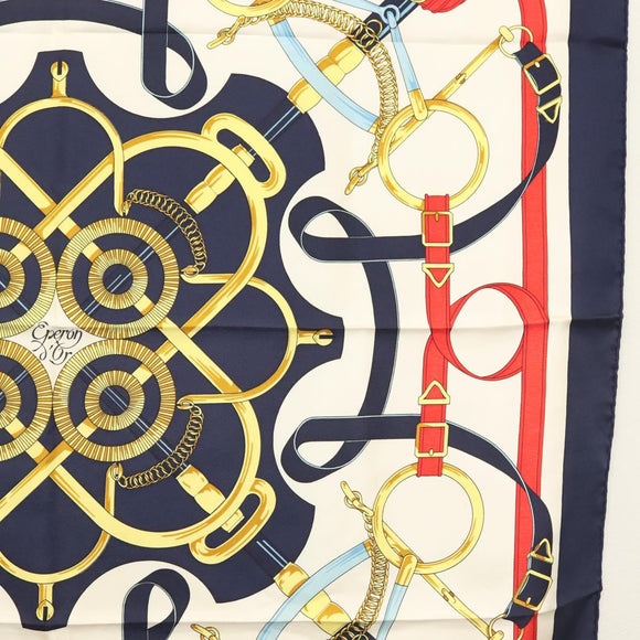 HERMES Carre 90 Scarf ""Eperon d'or"" Silk Navy Auth 142397
