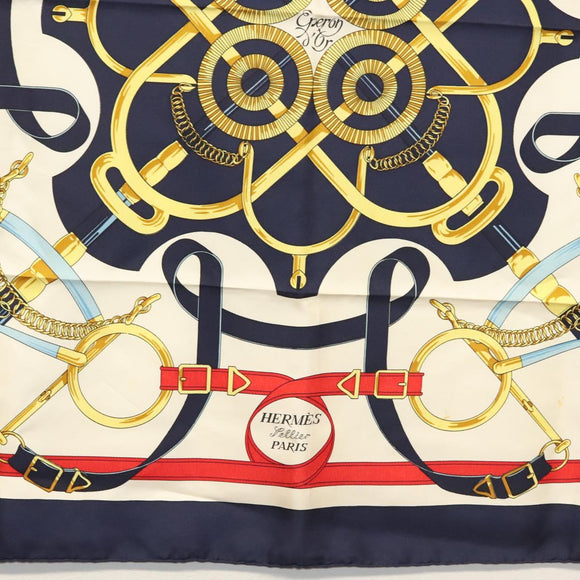 HERMES Carre 90 Scarf ""Eperon d'or"" Silk Navy Auth 142397