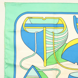 HERMES Carre 90 Scarf ""THALASSA"" Silk Green Auth 142398 - 0