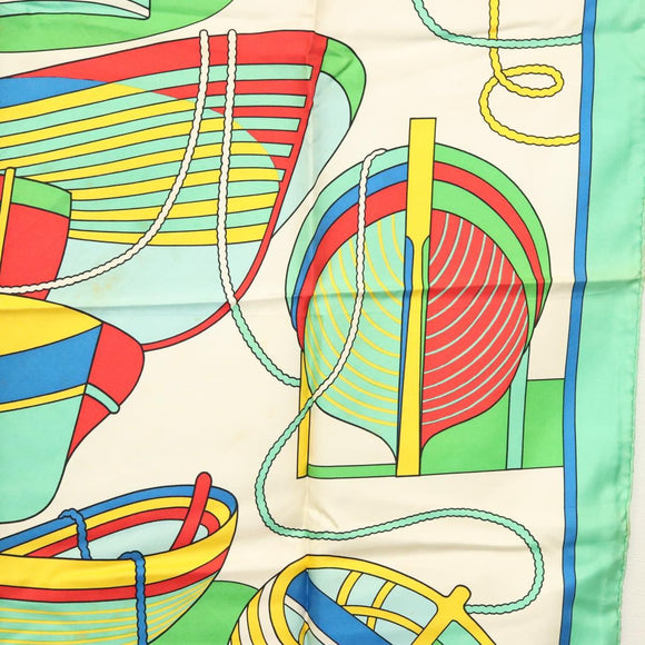 HERMES Carre 90 Scarf ""THALASSA"" Silk Green Auth 142398