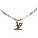 LOUIS VUITTON Collier Printed Initials LV Wood Necklace Gold MP2780 Auth 142405M-1