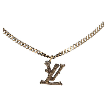 LOUIS VUITTON Collier Printed Initials LV Wood Necklace Gold MP2780 Auth 142405M